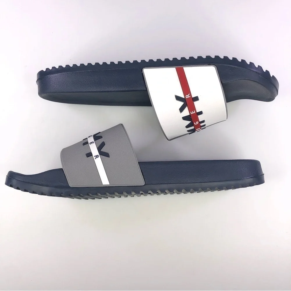 Tommy Hilfiger Men's Rafael Color Block Pool Slides in White/Gray Shoes